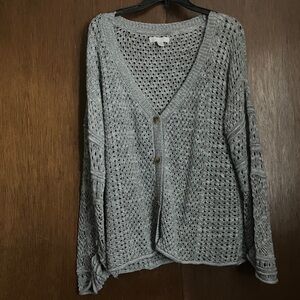 LC Lauren Conrad Gray Open-Knit Cardigan